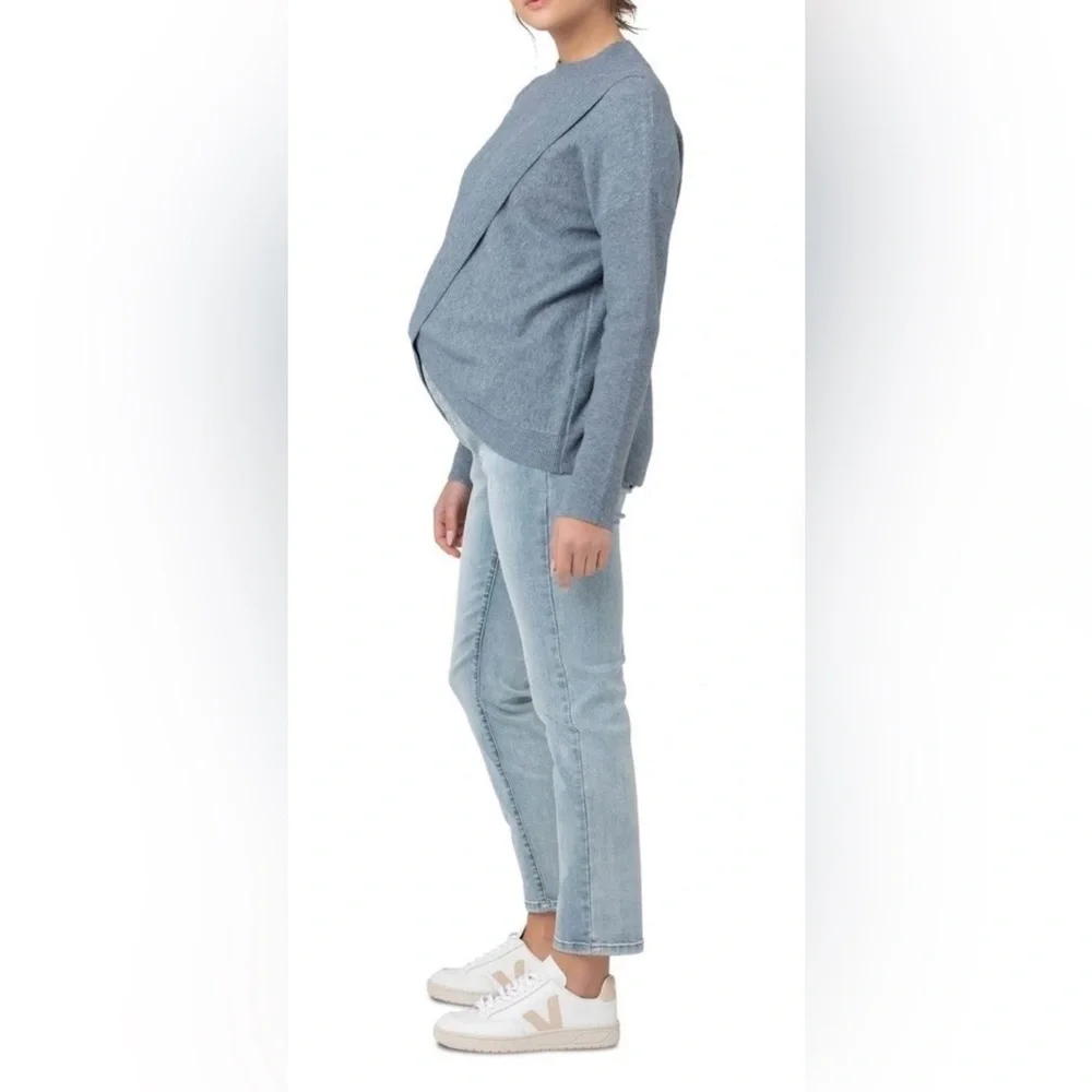 Ripe Desi Crossover Maternity Nursing Sweater in Blue Marle Size Large